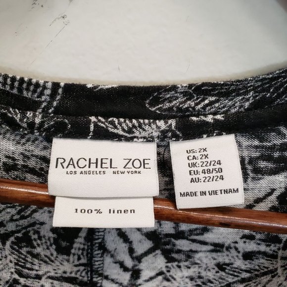 Rachael Zoe Womens Black Leaf Print V Neck 100% Linen Top Size 2X Short Sleeve - Picture 3 of 7